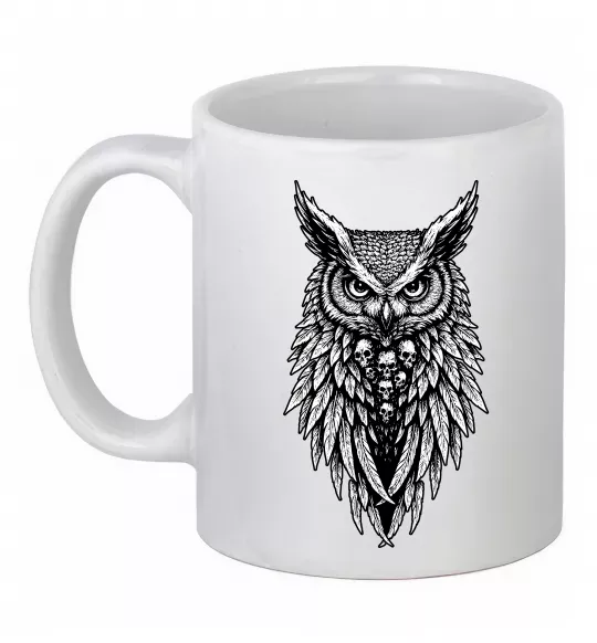 Чашка керамічна Сова черепи Білий фото