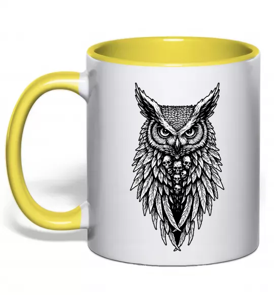Чашка з кольоровою ручкою Сова черепи Сонячно жовтий фото