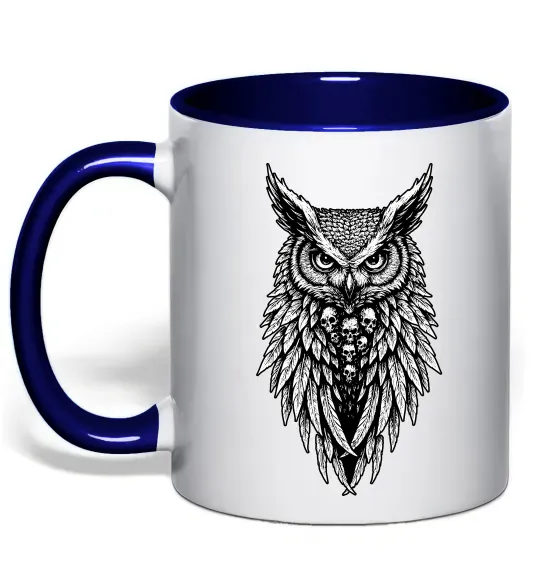Чашка з кольоровою ручкою Сова черепи Глибокий темно-синій фото