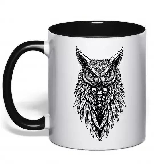 Чашка з кольоровою ручкою Сова черепи Чорний фото