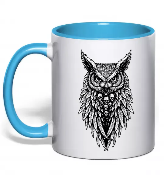 Чашка з кольоровою ручкою Сова черепи Блакитний фото