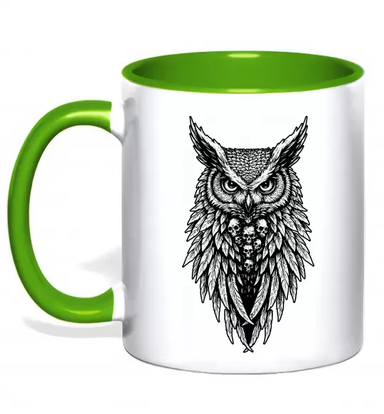 Чашка з кольоровою ручкою Сова черепи Зелений фото