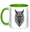 Чашка з кольоровою ручкою Сова черепи Зелений Чашка з кольоровою ручкою Сова черепи Зелений фото