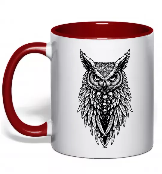Чашка з кольоровою ручкою Сова черепи Червоний фото