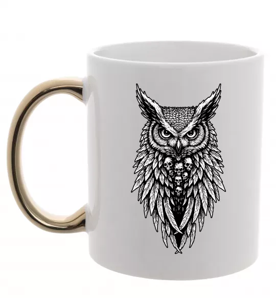 Чашка з кольоровою ручкою Сова черепи Золото фото