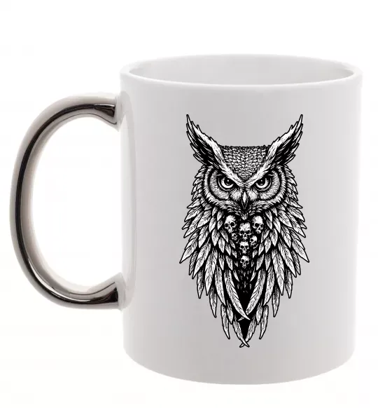 Чашка з кольоровою ручкою Сова черепи Срібло фото