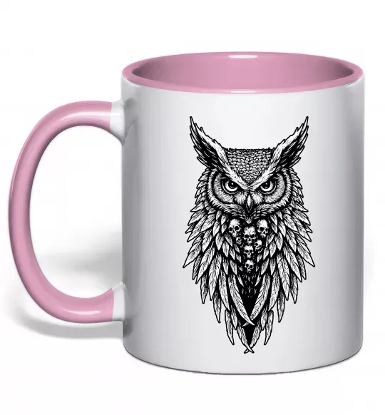 Чашка з кольоровою ручкою Сова черепи Ніжно рожевий фото