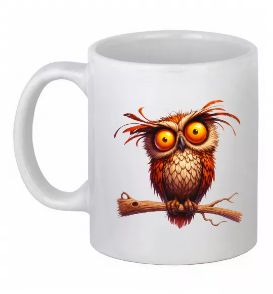 Чашка керамічна Кумедна сова на гілці Білий фото