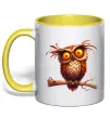 Чашка с цветной ручкой Кумедна сова на гілці Солнечно желтый фото