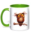 Чашка з кольоровою ручкою Кумедна сова на гілці Лаймовий фото