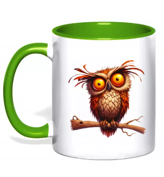 Чашка с цветной ручкой Кумедна сова на гілці Зеленый фото