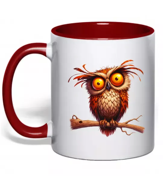 Чашка с цветной ручкой Кумедна сова на гілці Красный фото