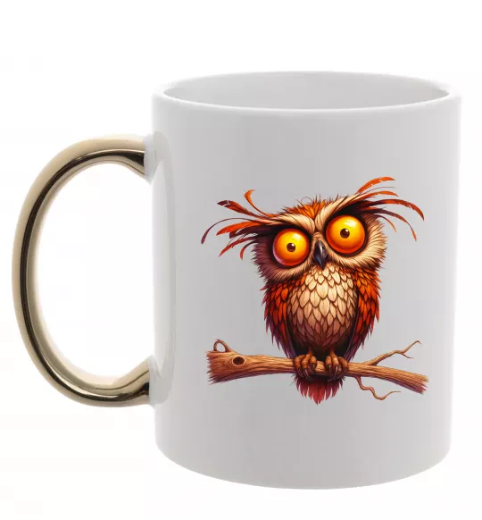 Чашка с цветной ручкой Кумедна сова на гілці Золото фото