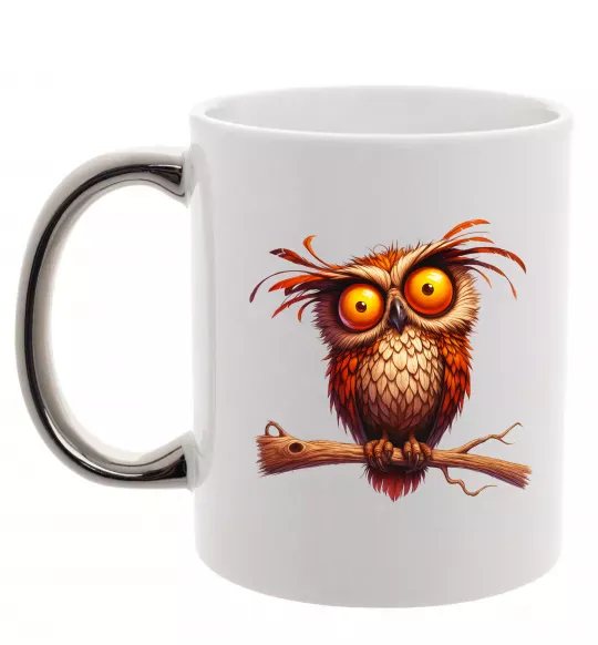 Чашка с цветной ручкой Кумедна сова на гілці Серебро фото