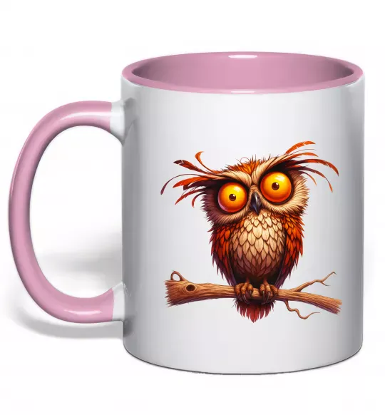 Чашка с цветной ручкой Кумедна сова на гілці Нежно розовый фото