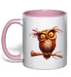 Чашка с цветной ручкой Кумедна сова на гілці Нежно розовый фото
