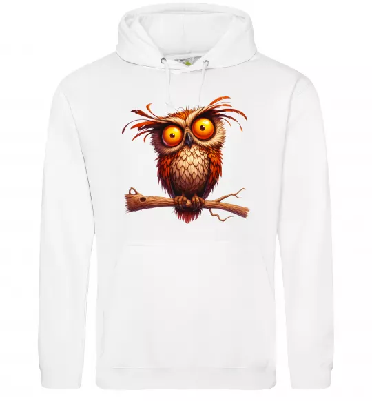 Мужская толстовка (худи) Кумедна сова на гілці Белый фото