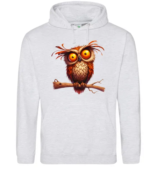 Мужская толстовка (худи) Кумедна сова на гілці Серый меланж фото