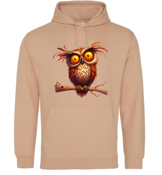 Мужская толстовка (худи) Кумедна сова на гілці Песочный фото