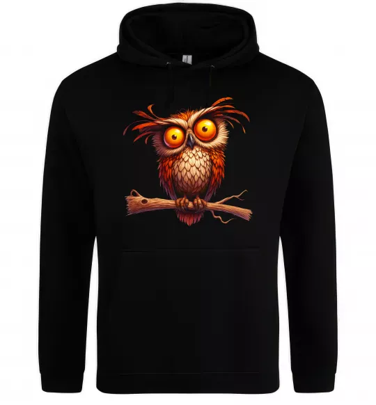 Женская толстовка (худи) Кумедна сова на гілці Черный фото
