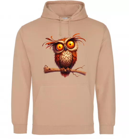 Женская толстовка (худи) Кумедна сова на гілці Песочный фото