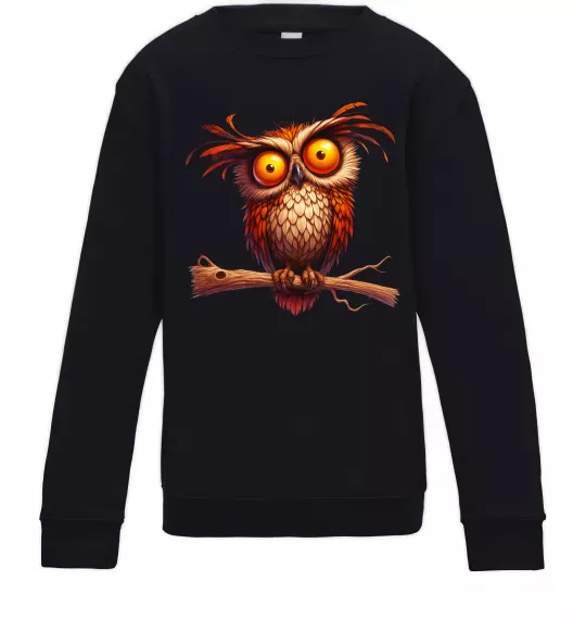 Детский Свитшот Кумедна сова на гілці Черный фото