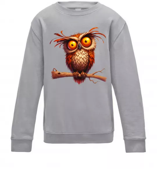 Детский Свитшот Кумедна сова на гілці Серый меланж фото