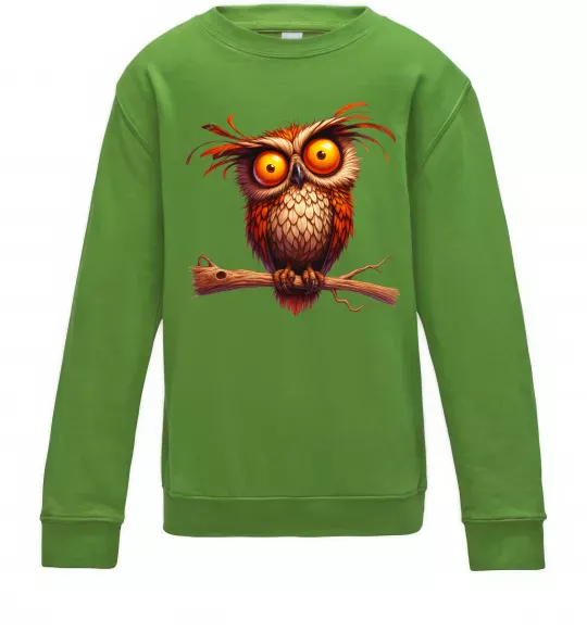 Детский Свитшот Кумедна сова на гілці Лаймовый фото