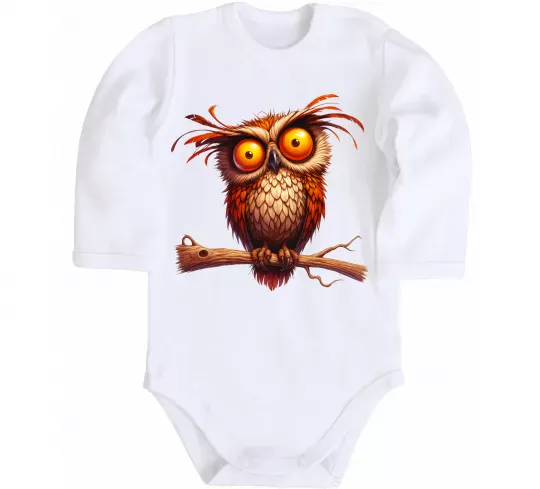 Дитячий бодік Кумедна сова на гілці Білий фото