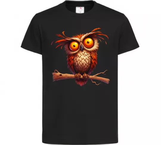 Дитяча футболка Кумедна сова на гілці Чорний фото