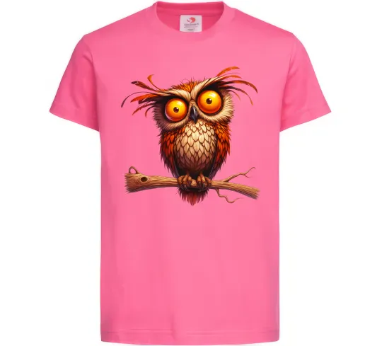 Дитяча футболка Кумедна сова на гілці Яскраво-рожевий фото