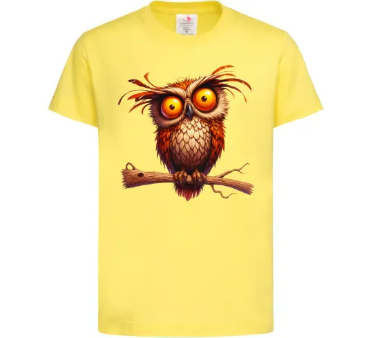 Дитяча футболка Кумедна сова на гілці Лимонний фото