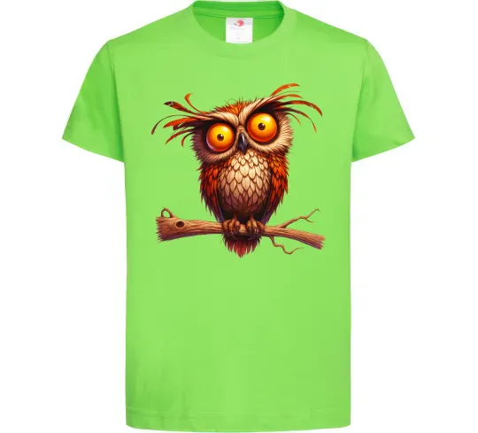Дитяча футболка Кумедна сова на гілці Лаймовий фото
