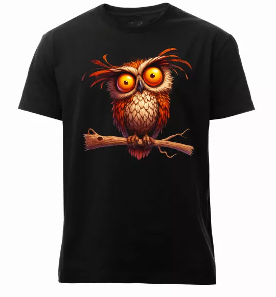 Чоловіча преміум футболка Кумедна сова на гілці Чорний фото