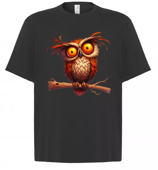 Футболка Оверсайз Кумедна сова на гілці Черный фото