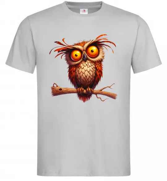 Мужская футболка Кумедна сова на гілці Серый фото