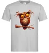 Мужская футболка Кумедна сова на гілці Серый фото