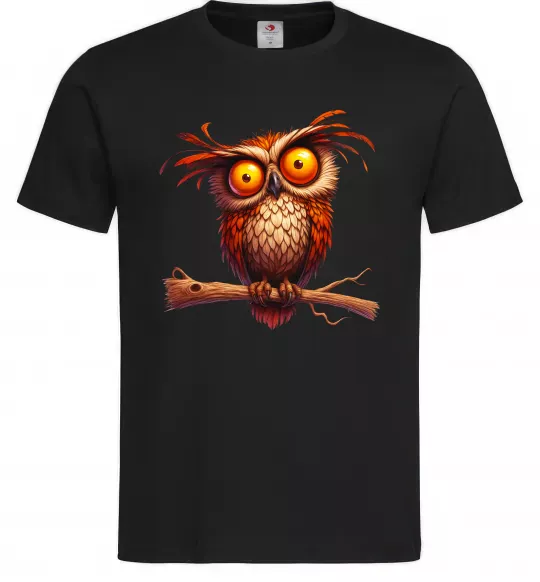 Мужская футболка Кумедна сова на гілці Черный фото