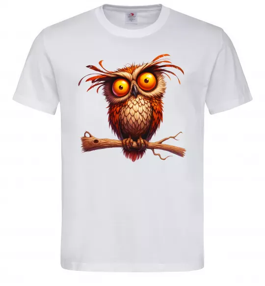 Мужская футболка Кумедна сова на гілці Белый фото