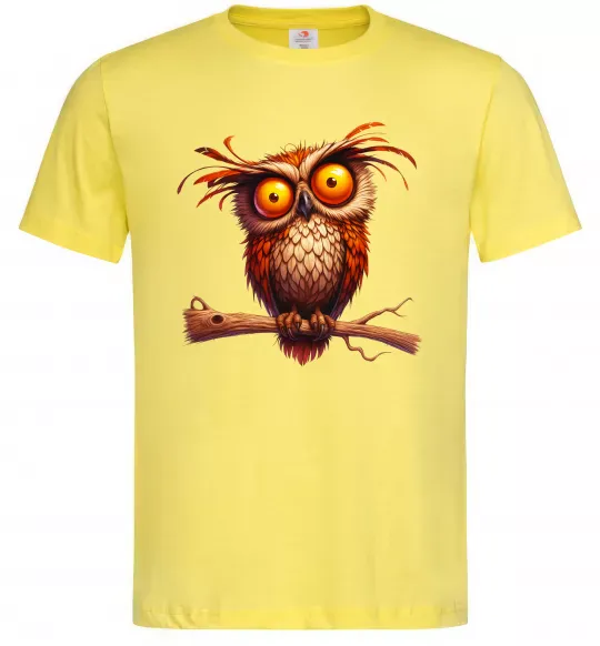 Мужская футболка Кумедна сова на гілці Лимонный фото