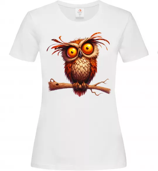 Жіноча футболка Кумедна сова на гілці Білий фото