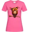 Жіноча футболка Кумедна сова на гілці Яскраво-рожевий фото