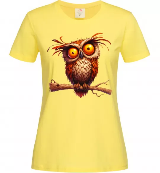 Жіноча футболка Кумедна сова на гілці Лимонний фото