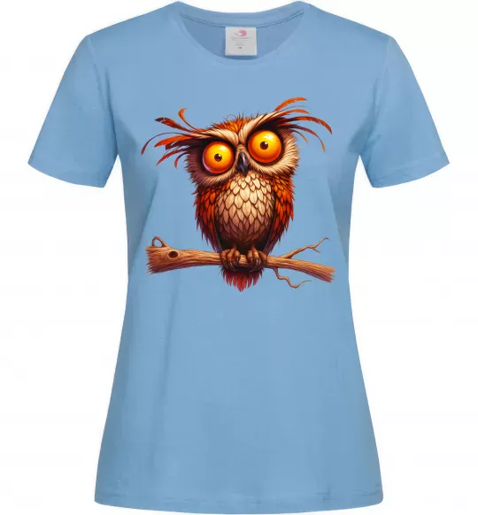 Жіноча футболка Кумедна сова на гілці Блакитний фото