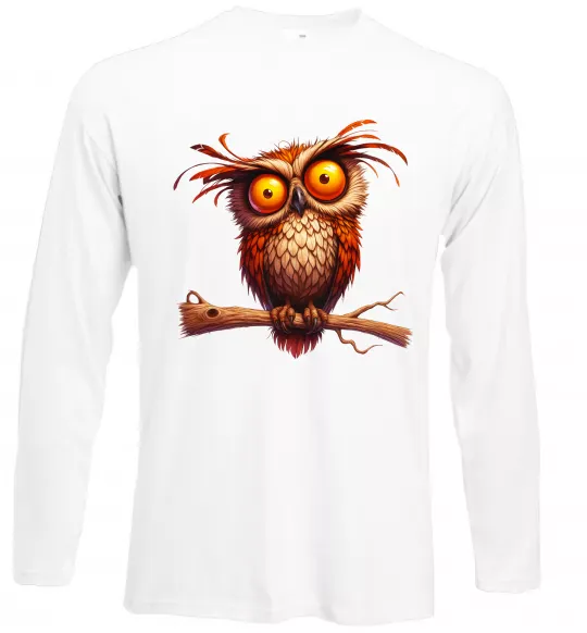 Лонгслив Кумедна сова на гілці Белый фото