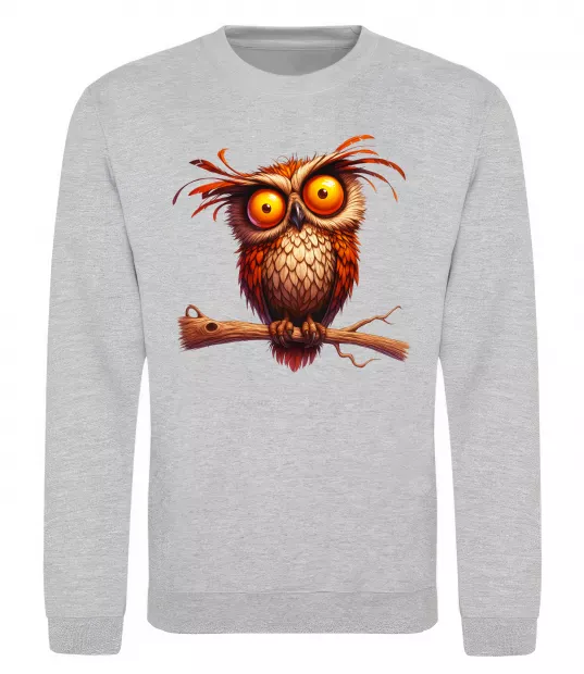 Свитшот Кумедна сова на гілці Серый меланж фото