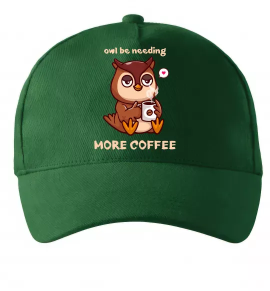 Кепка Owl be needing more coffee Темно-зелений фото