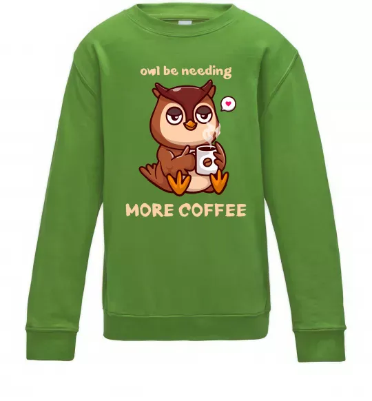 Дитячий світшот Owl be needing more coffee Лаймовий фото