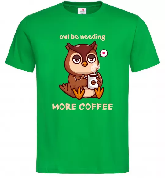 Мужская футболка Owl be needing more coffee Зеленый фото