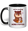 Чашка з кольоровою ручкою Owl be needing more coffee Чорний фото